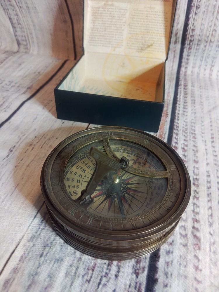 18th Century Brass Sundial & Compass Authentic Model Still In Box