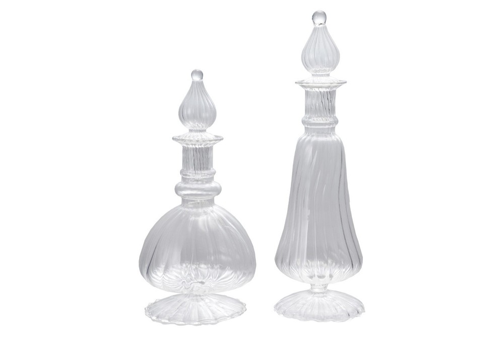 Blown-Glass Ribbed Decanter with Stopper