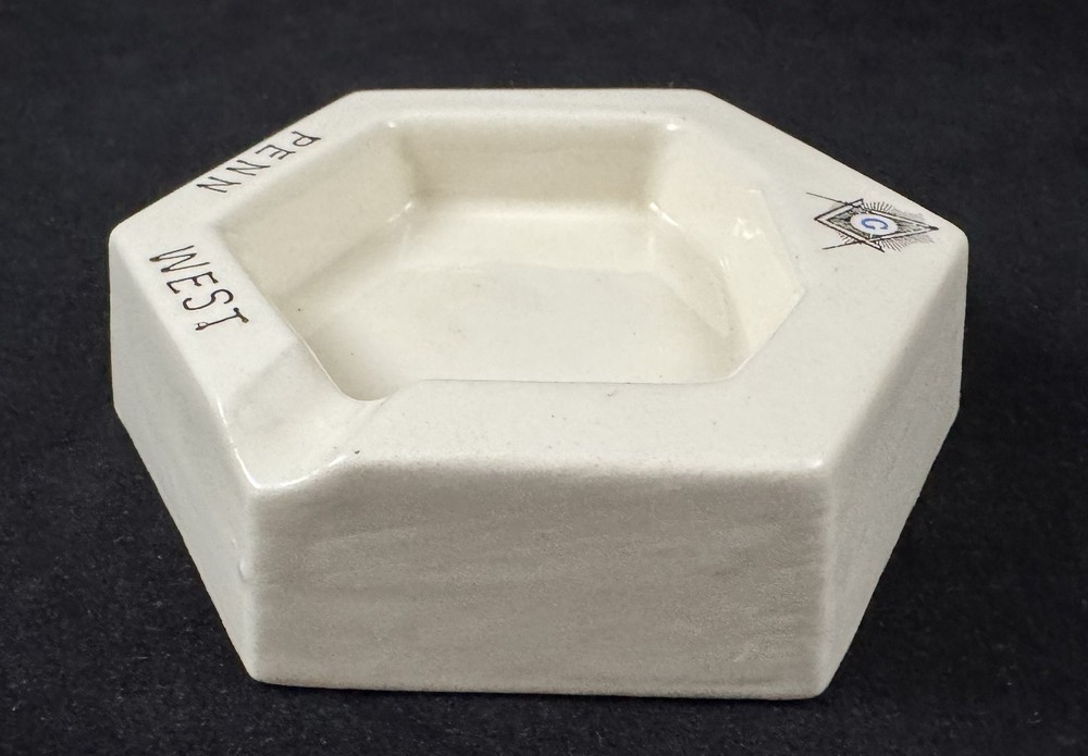 Vintage Penn West Masonic Handcrafted Ceramic Cigarette Ashtray