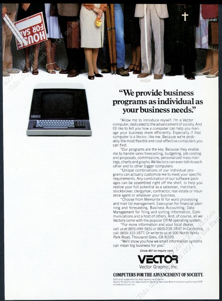 1982 Vector Graphic Memorite III computer photo vintage print ad