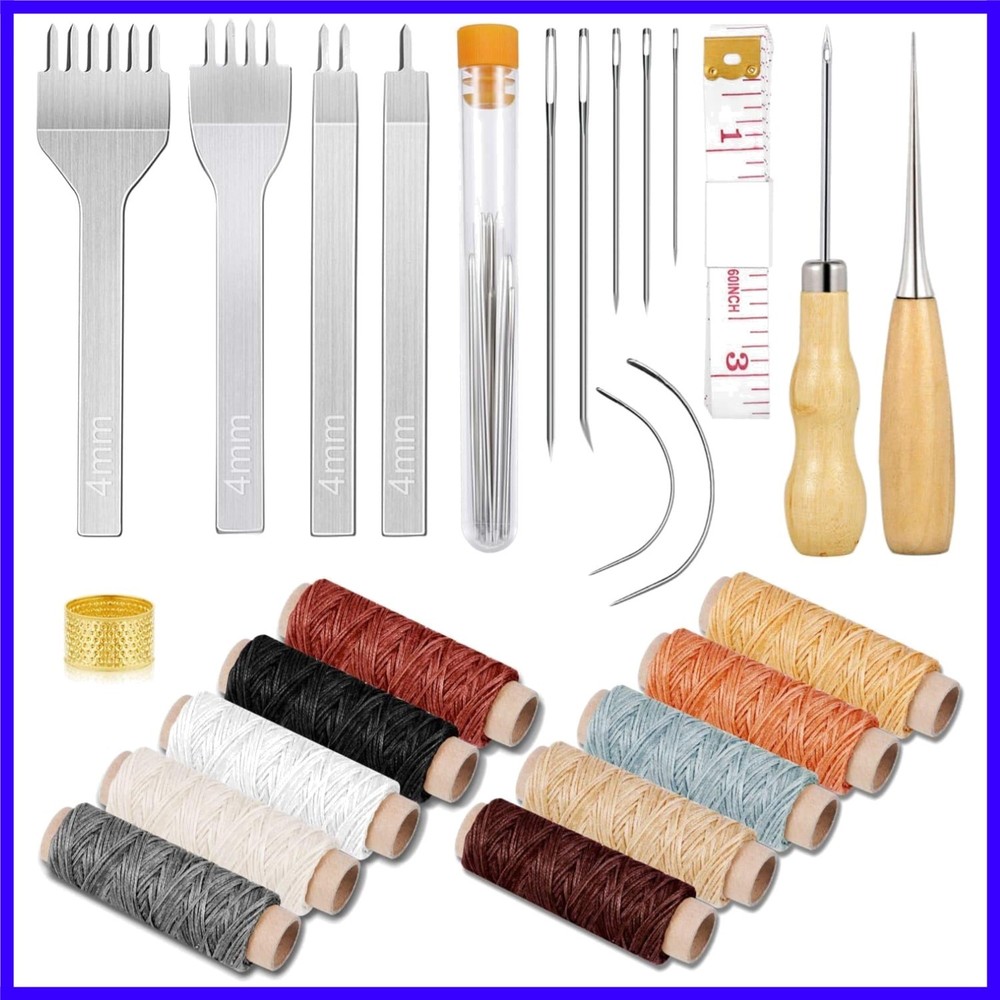 35 Pcs Leather Pouch Kit with Hole Punch, Sewing Tools, Waxed Thread and Larg...