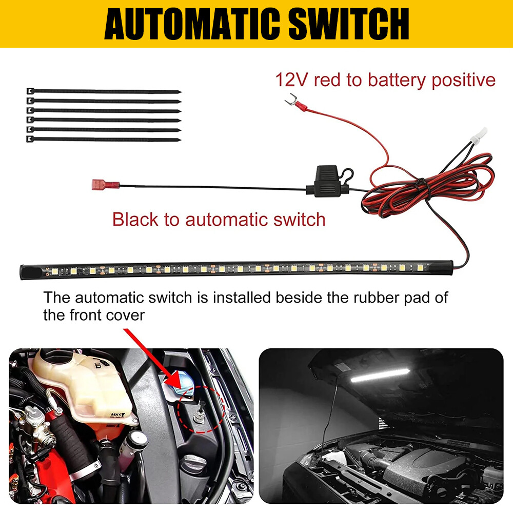 Under Hood LED Light Kit on/off-Automatic-Universal fit Any Vehicle White 1/2Set