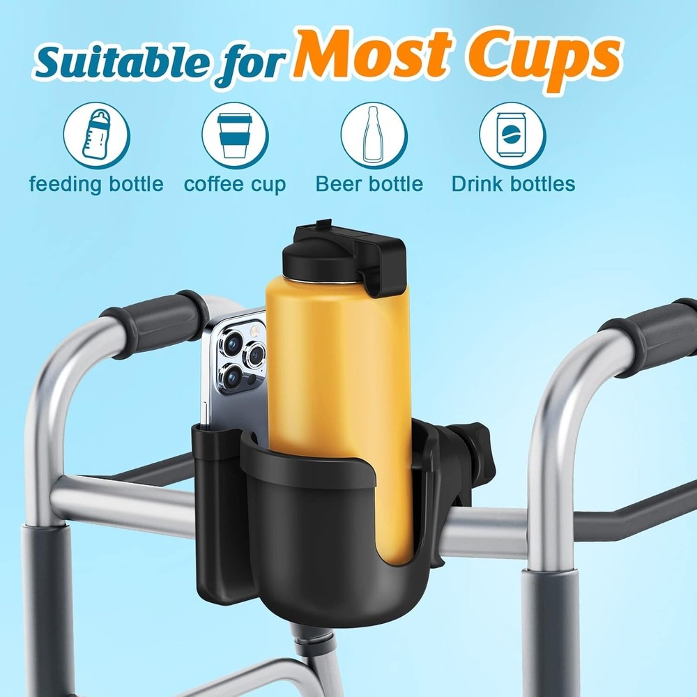 Cup Holder for Walker, Stroller Cup Holder Attachment with Phone Holder