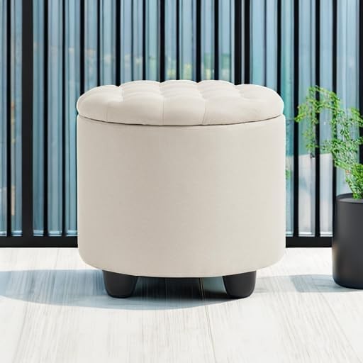 Modern Round Storage Ottoman,Button Tufted Ottoman Foot Stools Ottoman Footstool