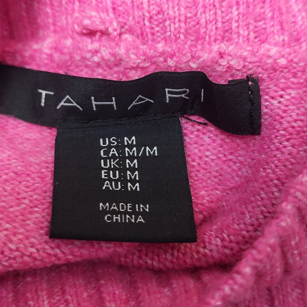 Tahari Sweater Womens Medium Mock Neck High Low Hem Pullover Pink