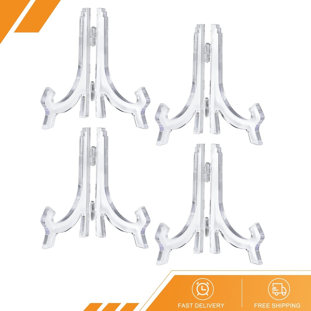 4pcs 4.3" Easel Plate Holder Plastic Folding Display Stand Clear for Frame