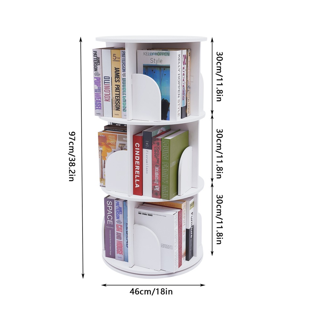 3-tier 360 Rotating Shelf Bookcase Bookshelf Stackable Floor Standing Organizer