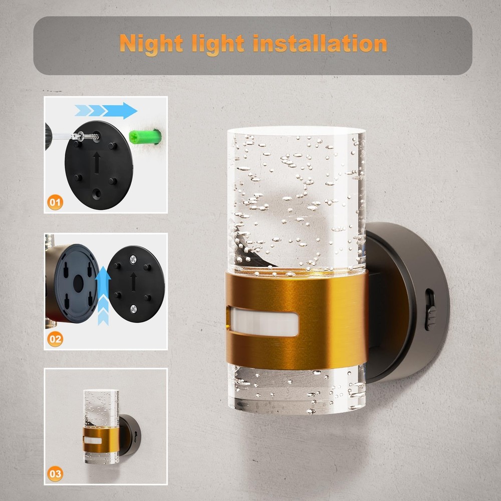 JandCase Motion Sensor Night Light Wireless Rechargeable Wall Mount 2 Pack Dimma