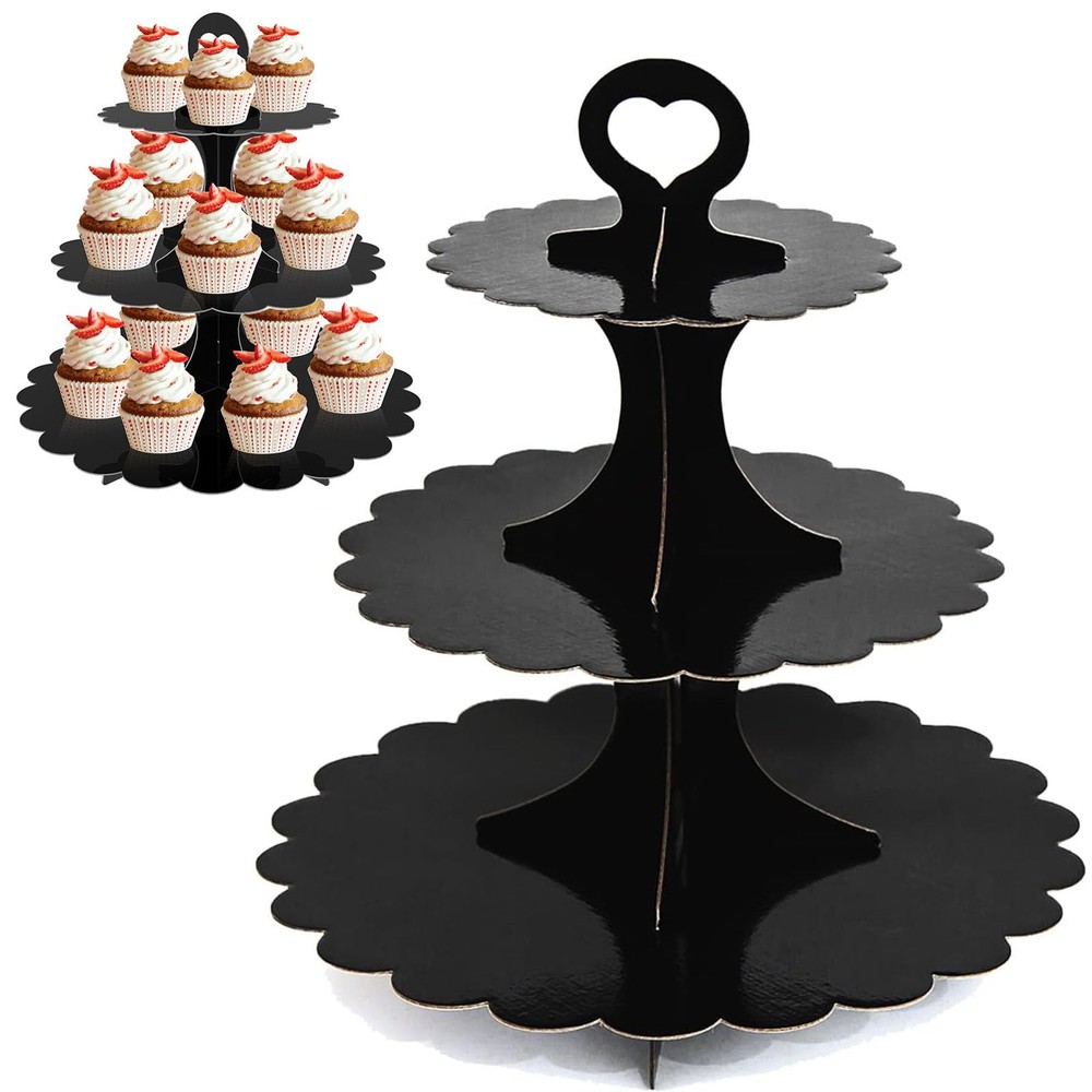 Cupcake Stand 3 Tier, 2 Pack Display For Wedding White Birthday, Black