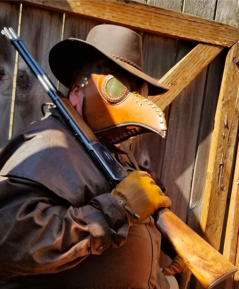 PLAGUE MASK, LEATHER WITH BRASS HARDWARE, HANDCRAFTED, AUTHENTIC CHARACTER .