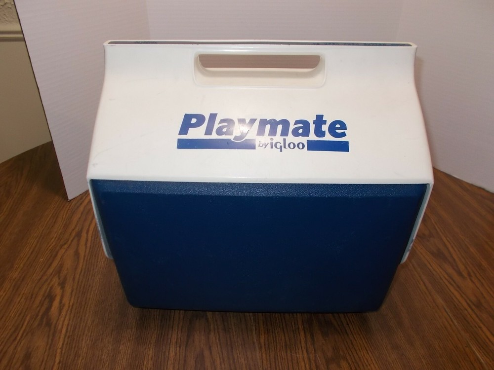Vintage Blue & White Playmate Cooler By Igloo With Push Button Open