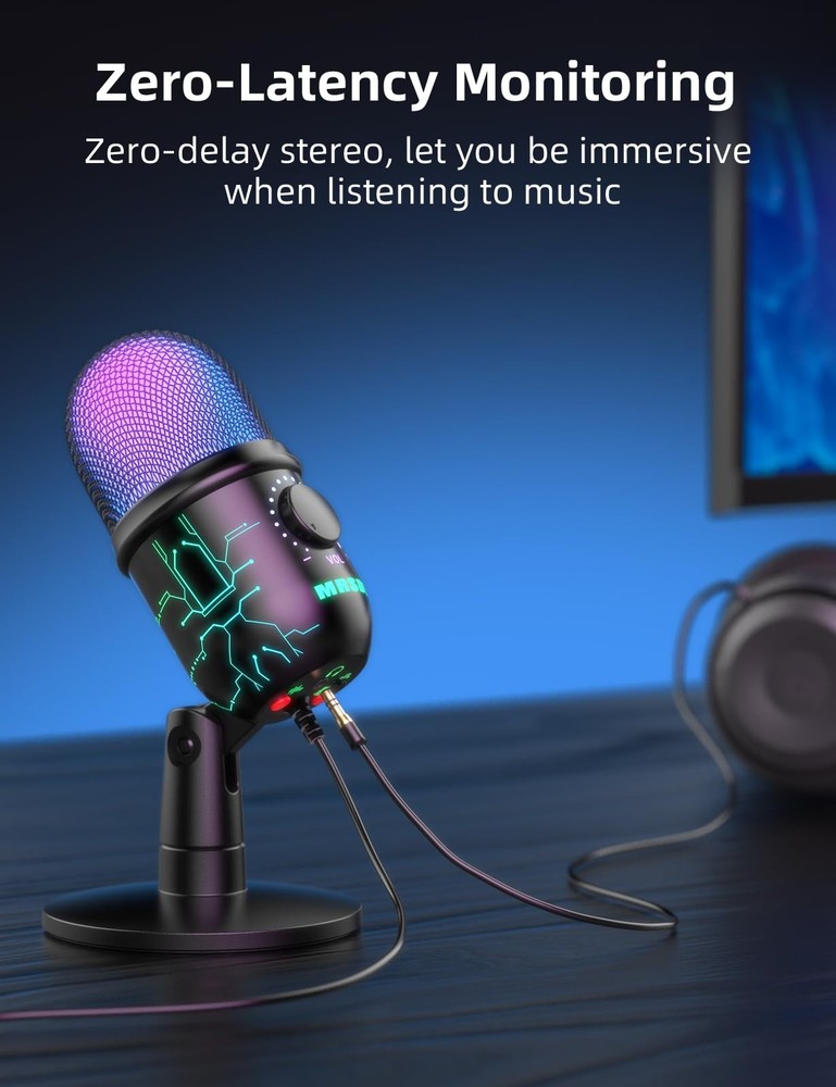Gaming Microphone, USB Computer Microphone for PC, Mac, PS4/5, Condenser Podcast