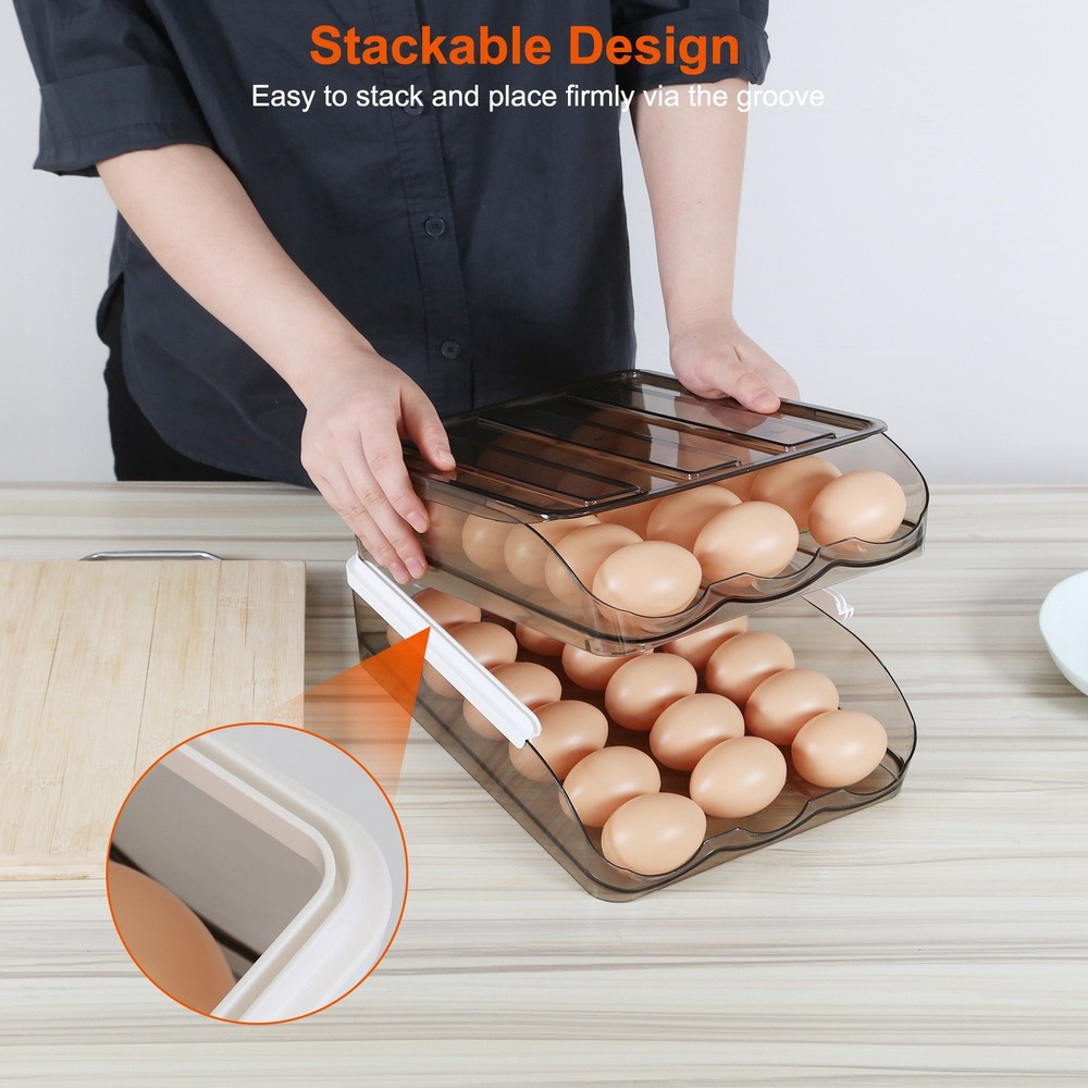36 Eggs Storage Box Automatic Rolling Egg Container Egg Dispenser Removable Lid