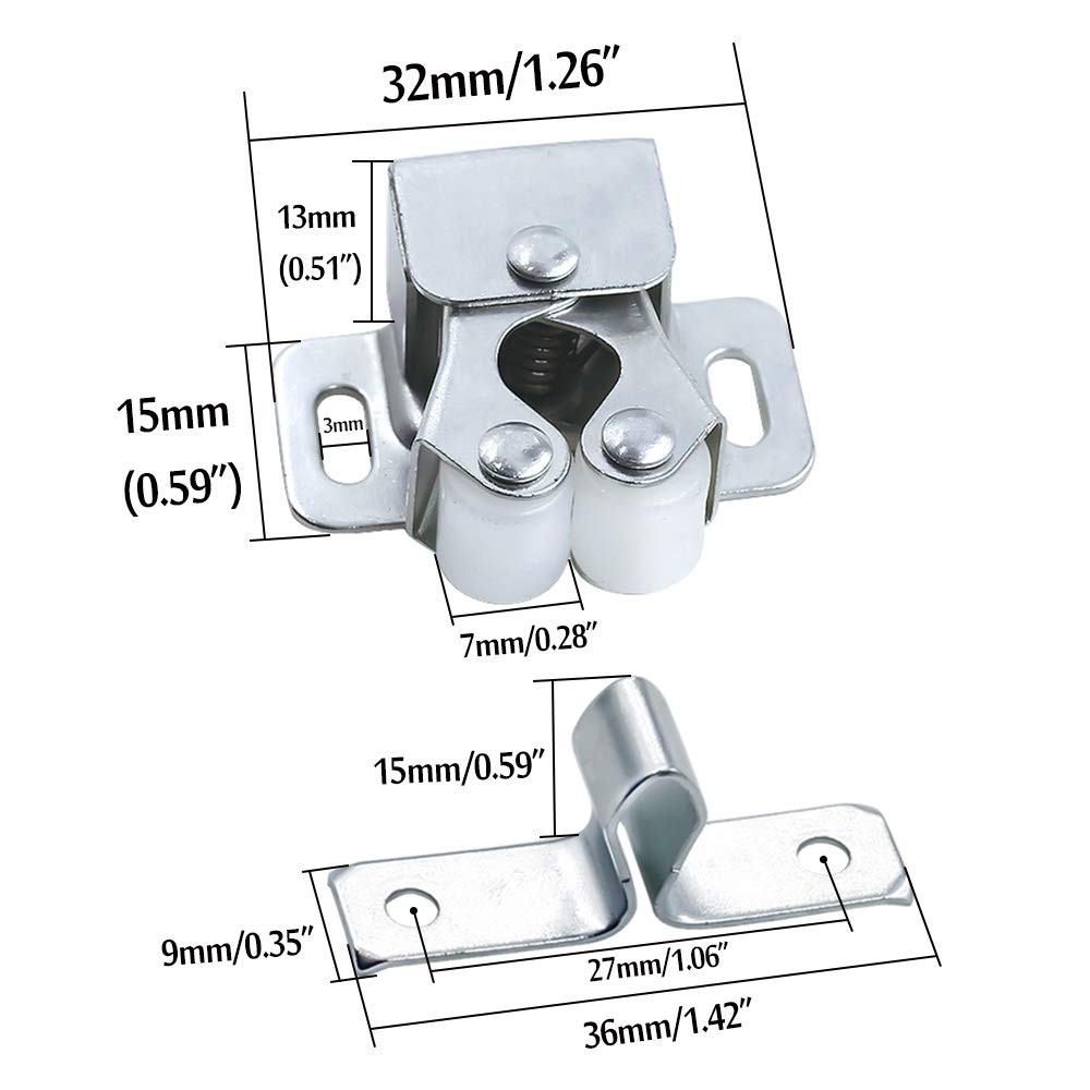 10 Pack Double Roller Catch with Spear Strike Cabinet Closet Doors Roller Catch