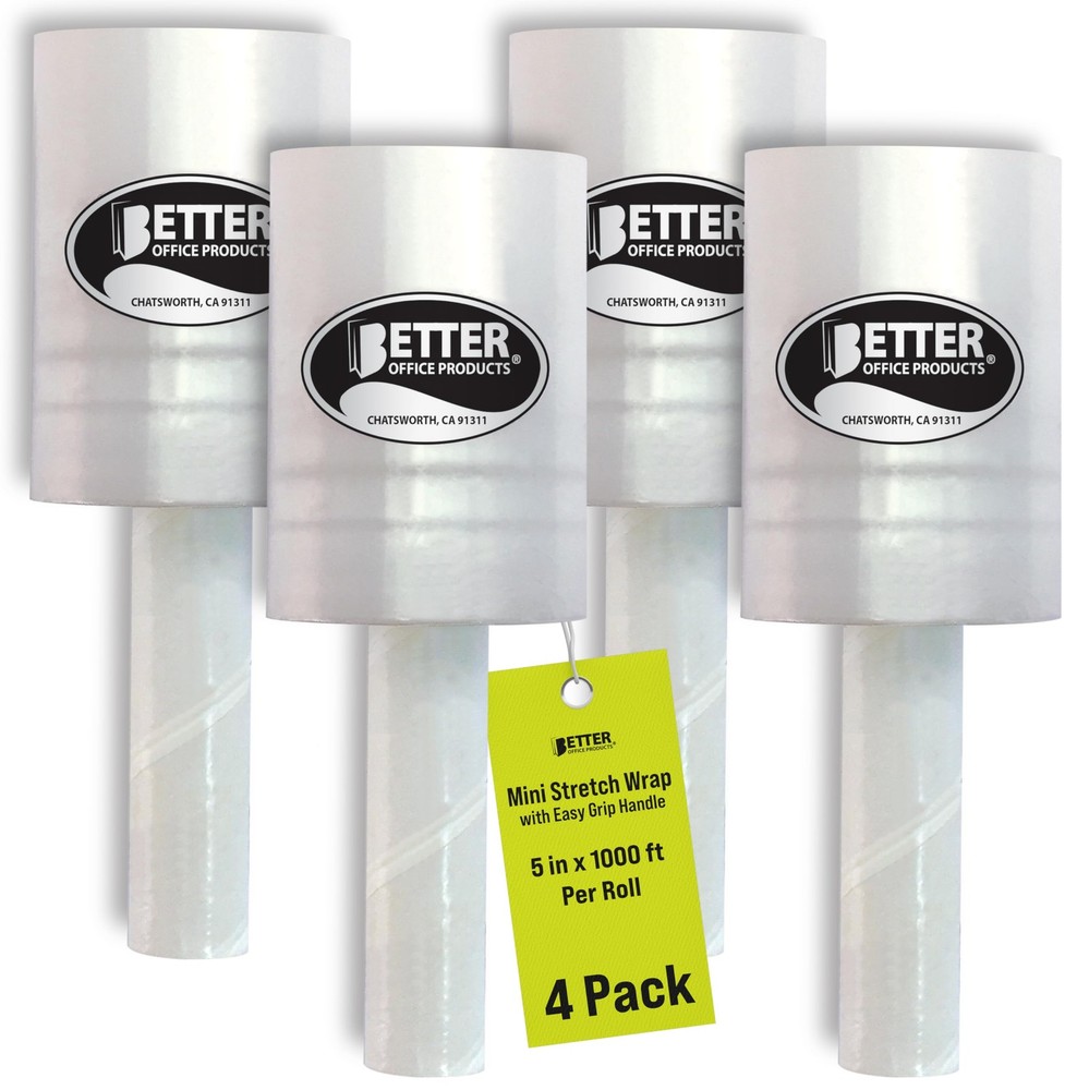 4 Pack Mini Stretch Wrap with Easy Grip Handle, Self-Dispensing, 5 in x 1000 ...