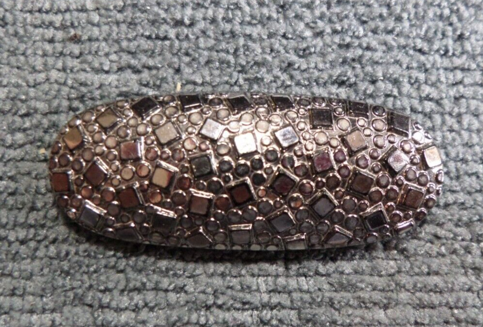 Large Vintage Antique Black Glass Button Silver Luster Fancy