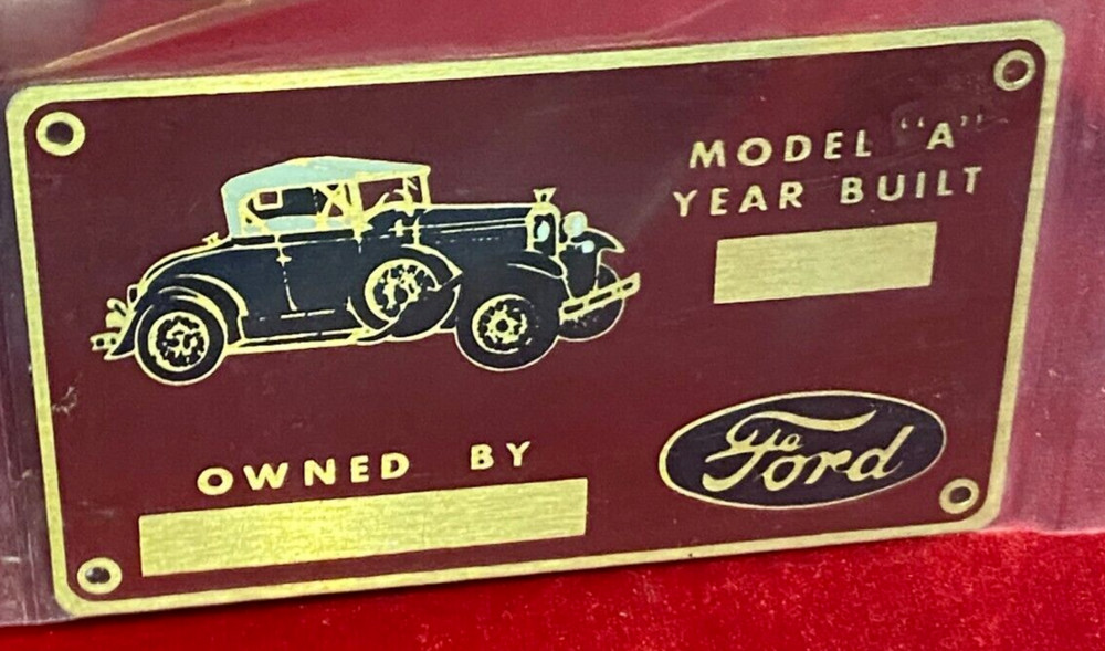 Vintage Ford Model A Owners Identification vehicle ID Plate