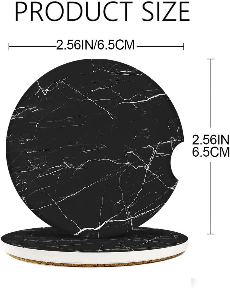 Absorbent Car Coasters 2 Pack for Cup Holders, 2.56" Ceramic Stone & Non-Scratch