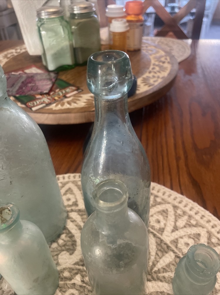 6 Vintage Blue Green Bottles
