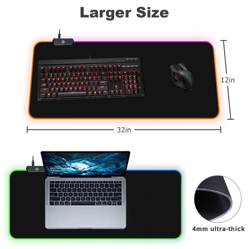 Gaming Mouse Pad RGB LED Light Computer Keyboard Mouse Mat 8 Colors Large Size