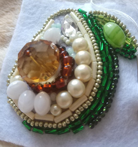 Crystal Art Beadwork kit for creating brooch BP-213C Avocado