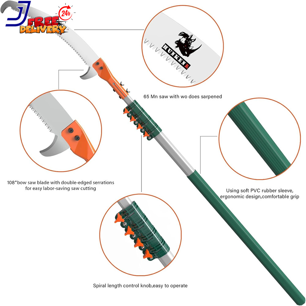 Tree Pruner Pole Saw Manual Extendable Long Tree Pruner Pole Pruning Saw 18Ft