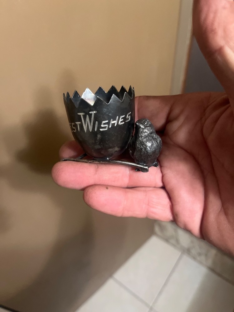 victorian, silver plated, toothpick holder, chick