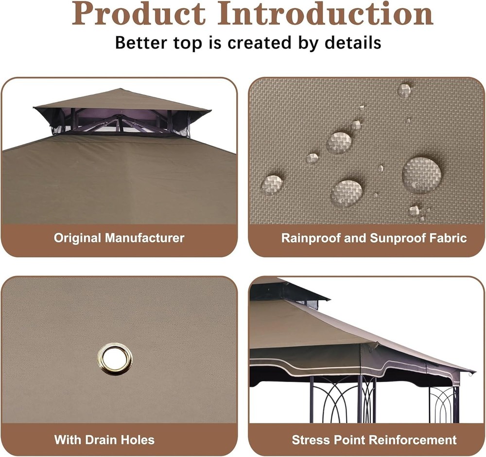 10x12 Regency II Gazebo Replacement Canopy Khaki