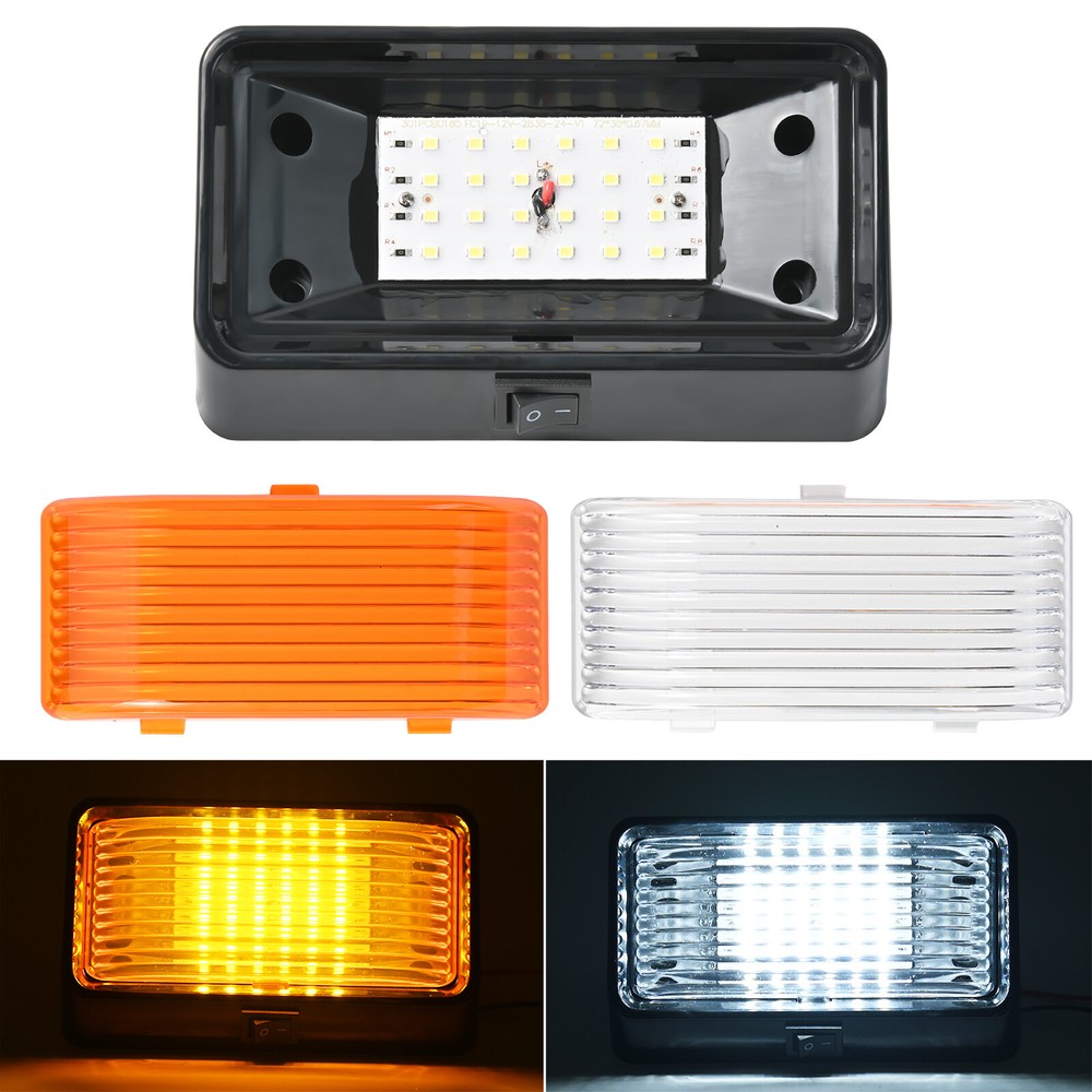 12V RV Porch Utility Light with On/Off Switch 2 Lens Outdoor Motorhome Camper