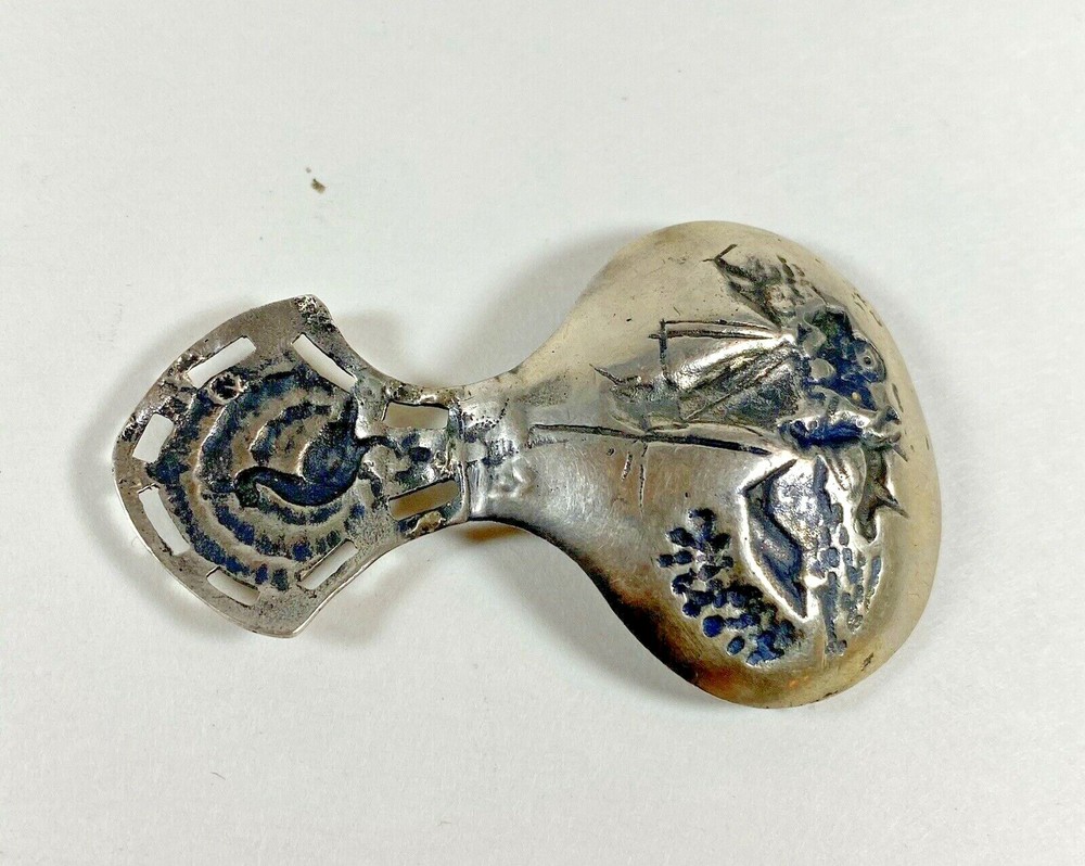 Antique Dutch Silver Tea Caddy Spoon with Hallmark and Raised Decoration