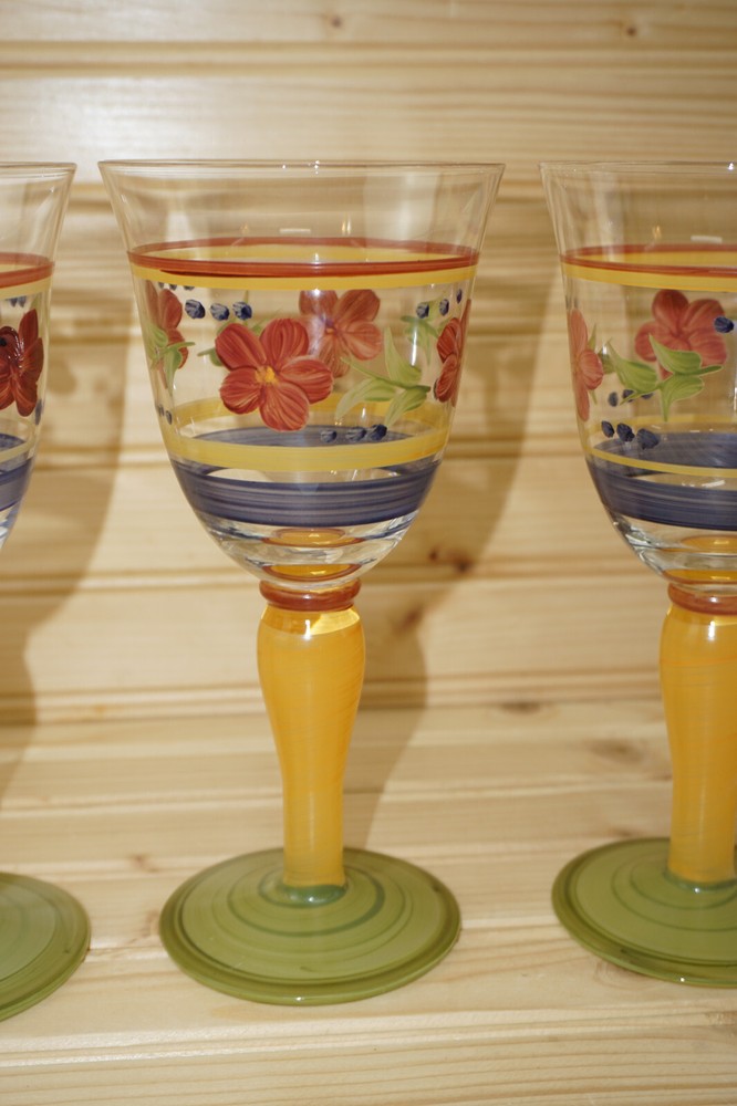 3 Hand Painted Water or Wine Goblets, 7 3/4" (S23)