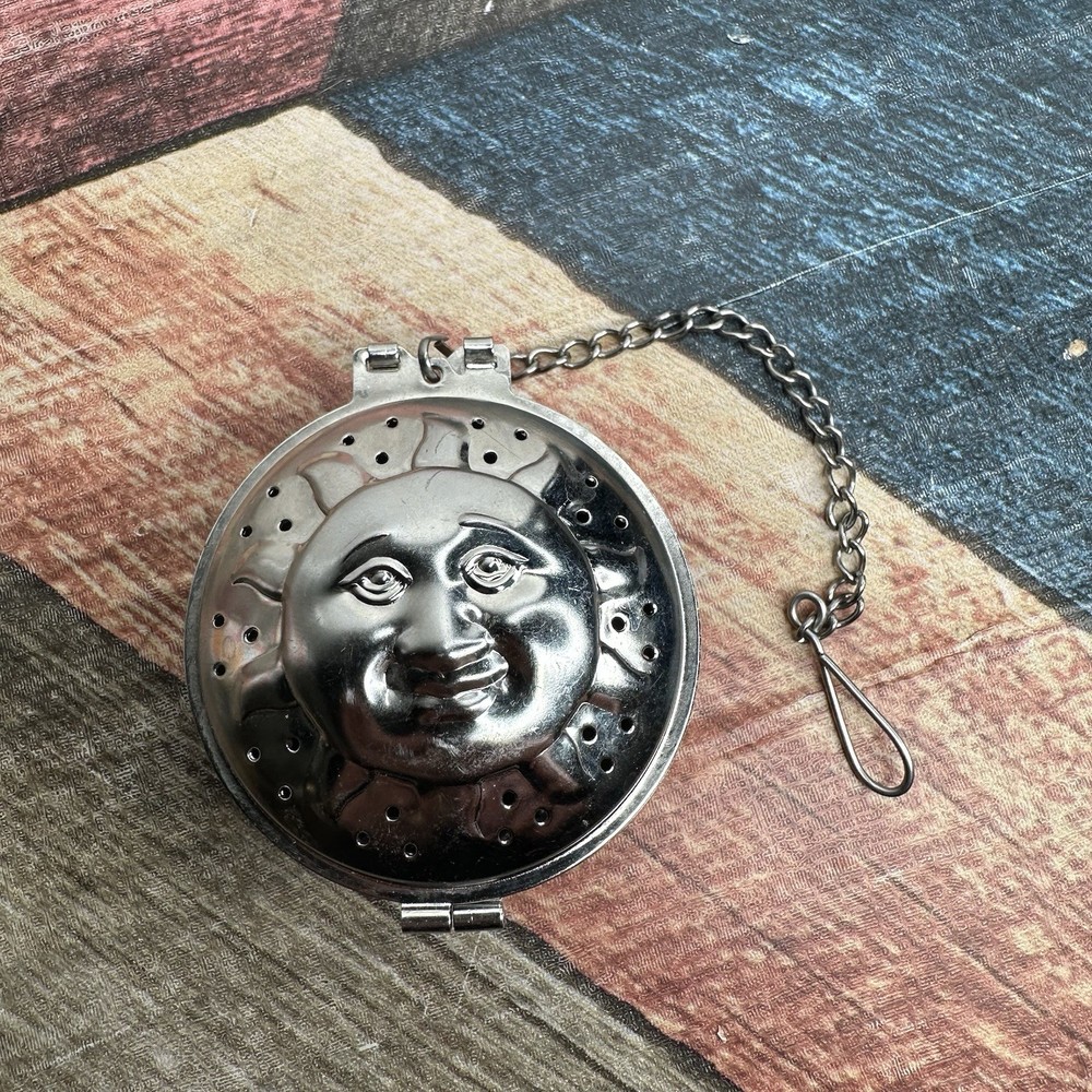 Vintage Tea Infuser With Sun On It Metal Silver