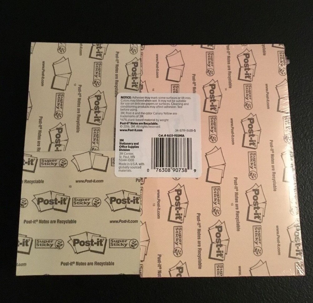 Post-it; Super Sticky Notes, Assorted Sizes, Miami Collection - 3" x 3", 4" x 6"