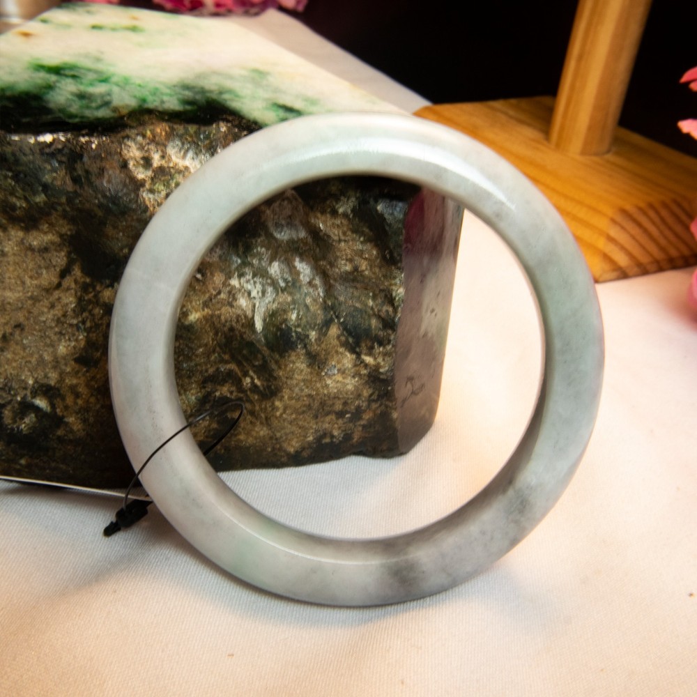 57.2mm Light Grey Burmese Jadeite Bangle – Translucent Jade Bracelet
