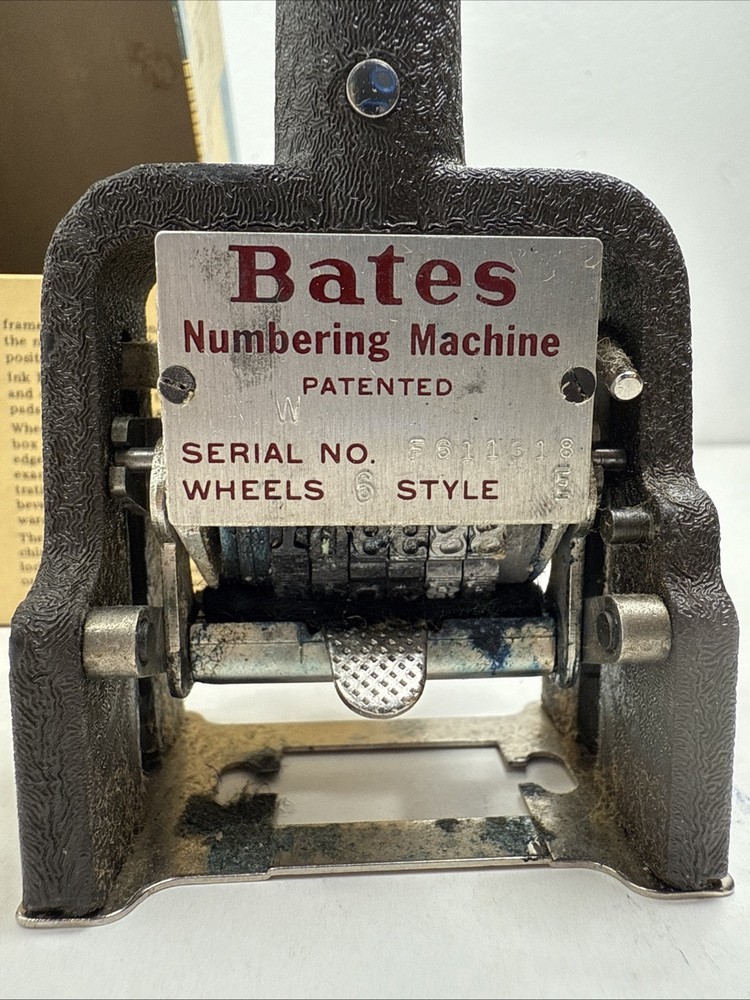 Bates Standard Movement Numbering Machine Stamp 6 Wheels Style E w/ Original Box