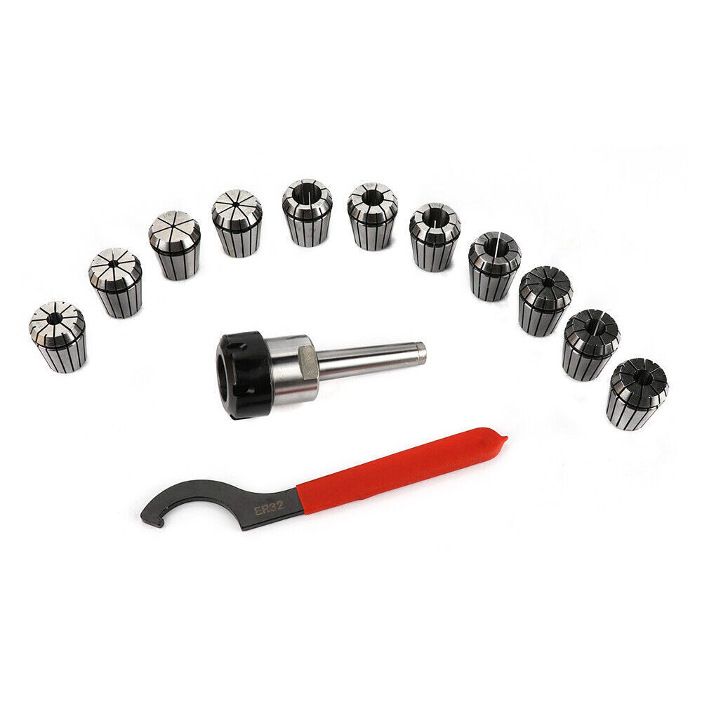 For Milling Machine Mt2 Shank Er32 Chuck + 11pc Collets Set + 1 Er32 Spanner