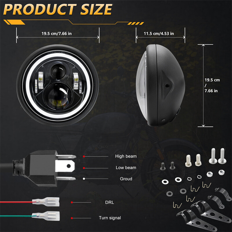 7" Universal LED Projector Motorcycle Headlamp with DRL Turn Signal+Bracket