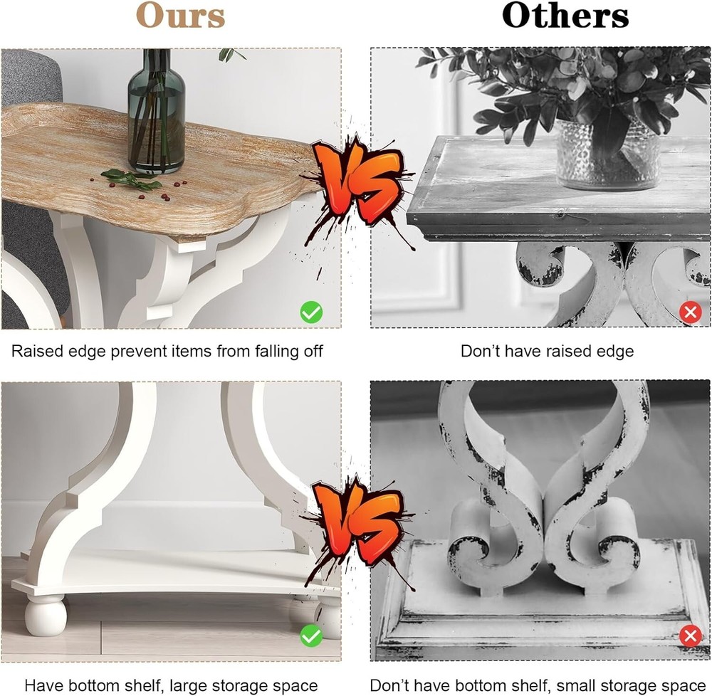 White Accent Side Table Vintage Wood End Table Sofa Table with Bottom Shelf