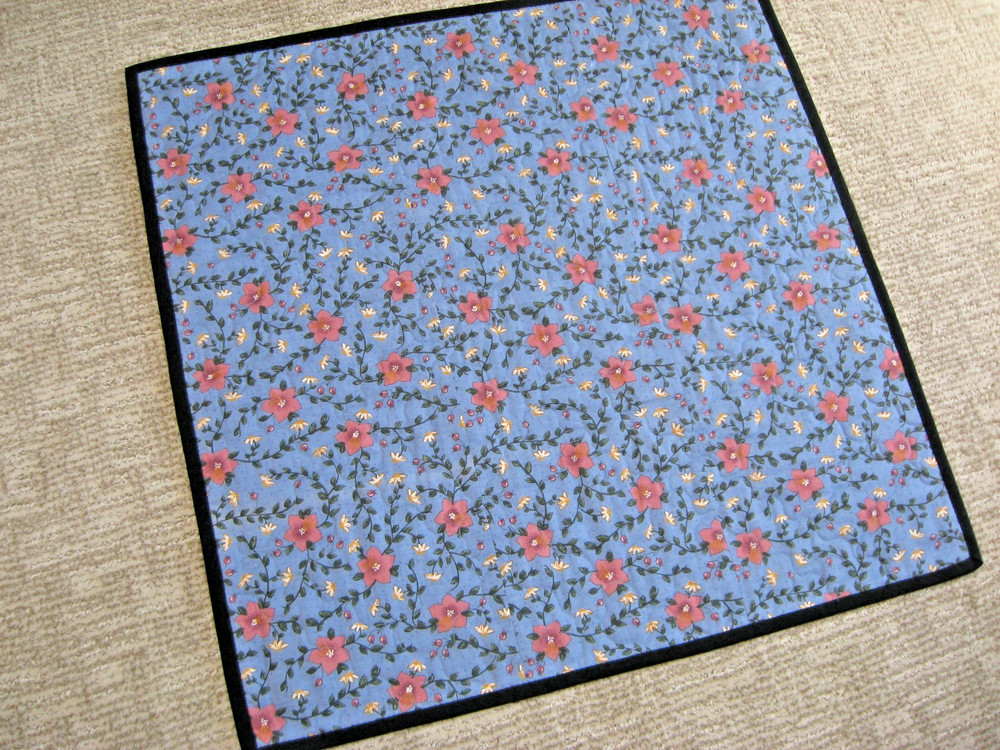 Quilted Table Topper, Scrappy Rectangles, Black Sashing