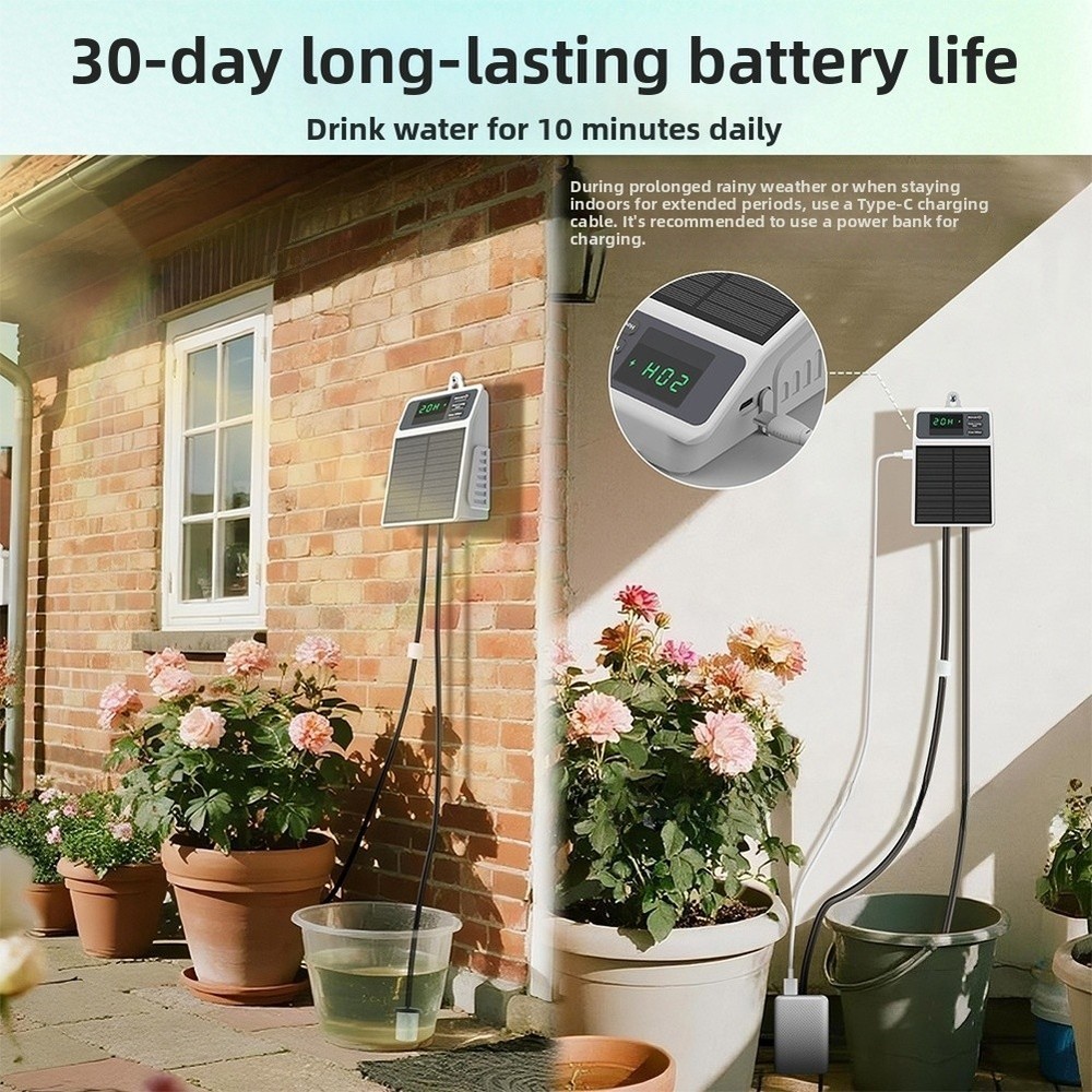 Balcony Friendly Solar Watering System with Adjustable Timer for Potted Plants