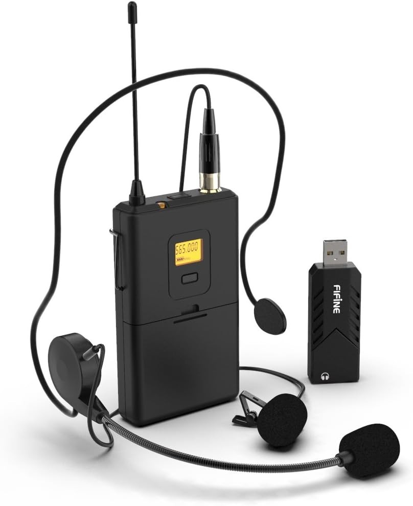 FIFINE Wireless Microphones for Computer USB for PC and Mac Headset UHF System