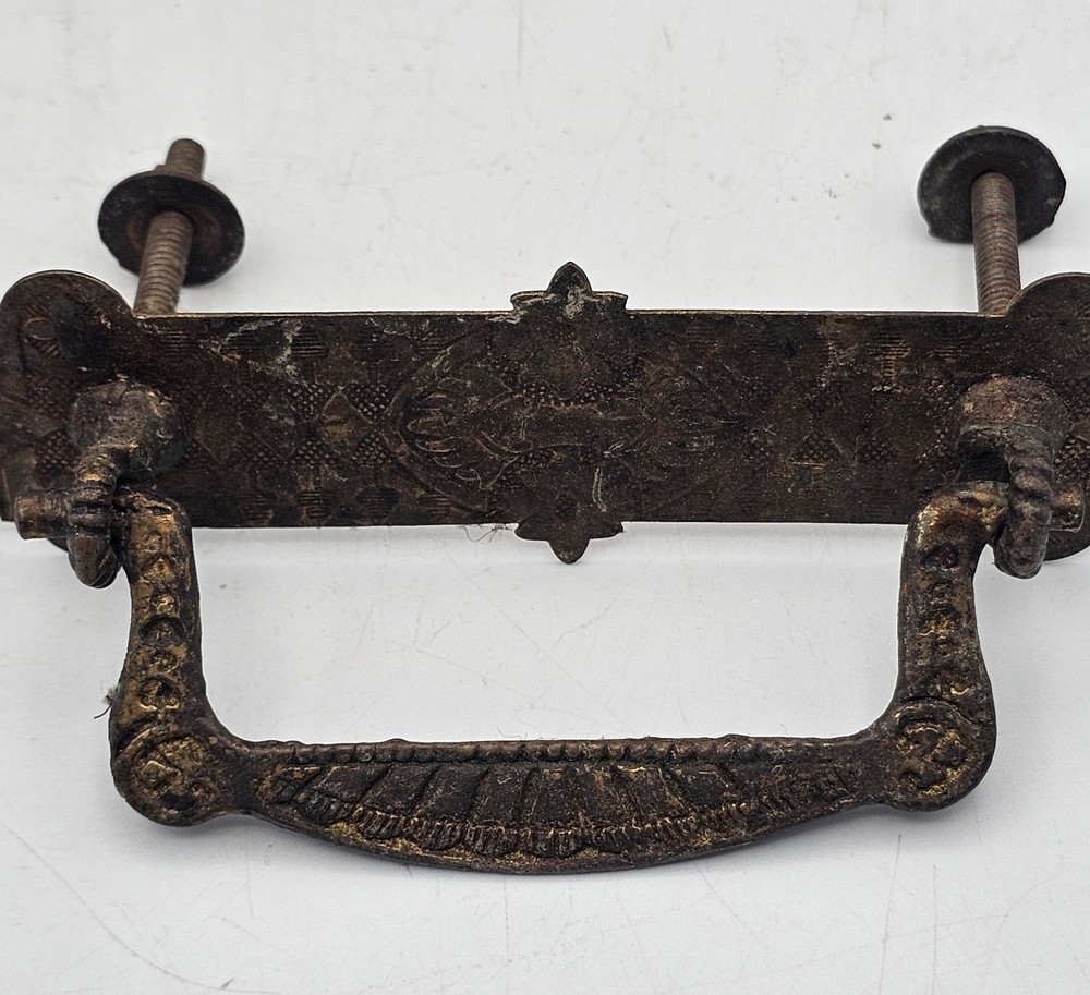 Antique Pressed Brass Drawer Pulls Ornate Gothis Style ~ 2 Pairs