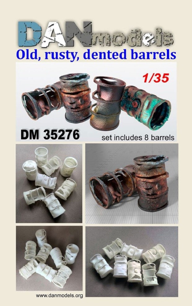 Dan Models 35276 Old, rusty, dented barrels. Set includes 8 barrels resin 1/35