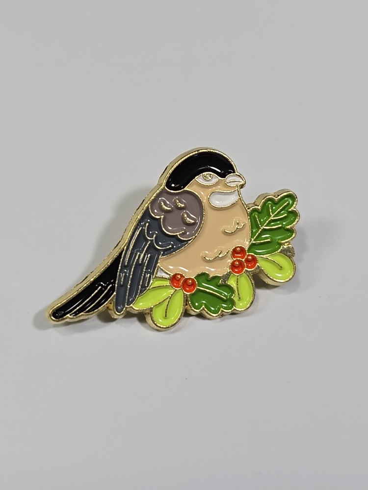 Chick A Dee Bird With Berries & Leaves Lapel Pin