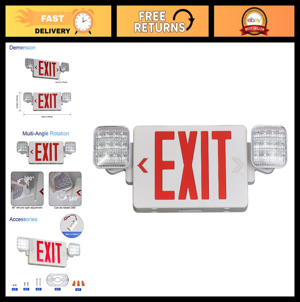 Emergency Exit Sign with LED Lights, Battery Backup, UL 924 Certified, Commercia