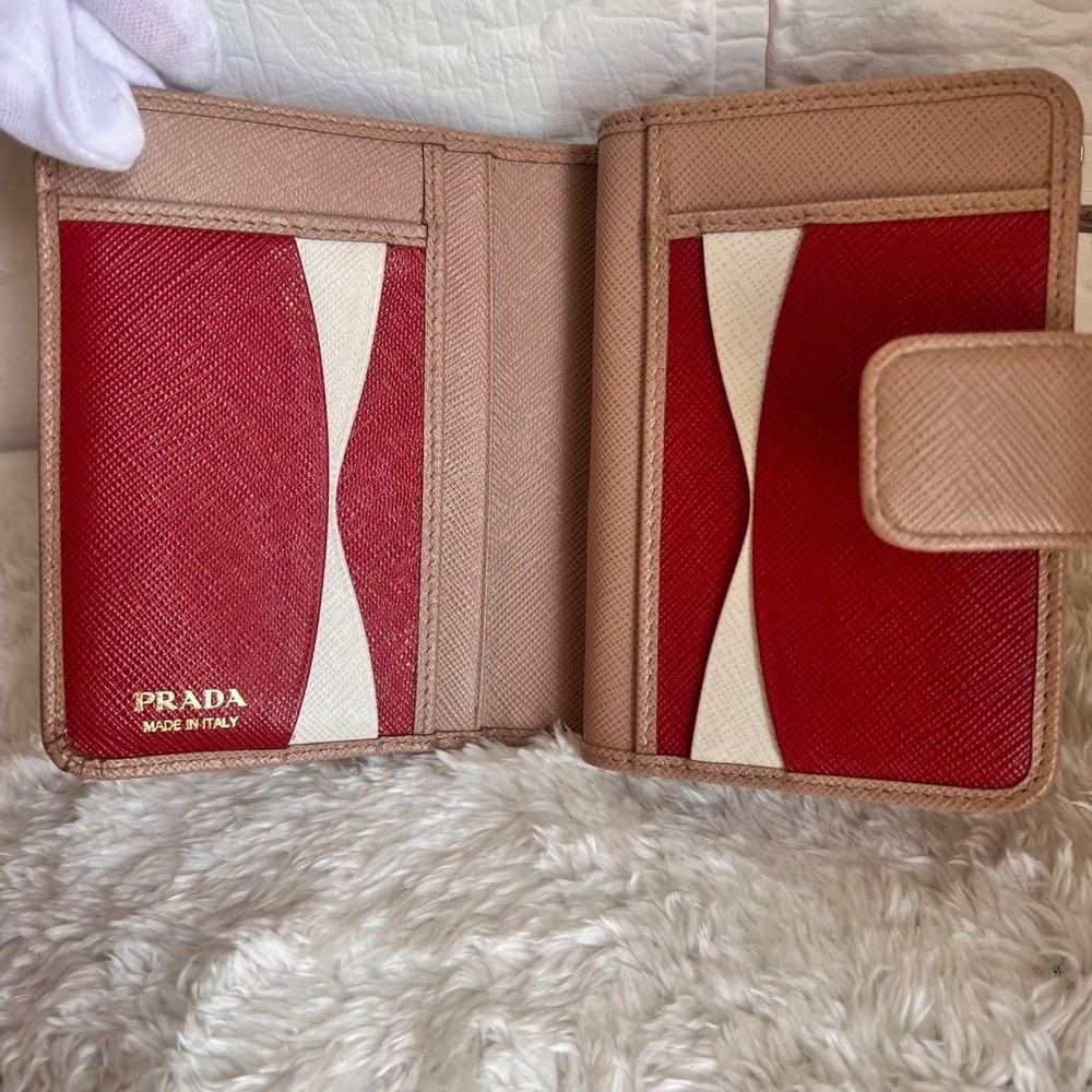 PRADA Wallet Two-Fold Saffiano Beige Pink