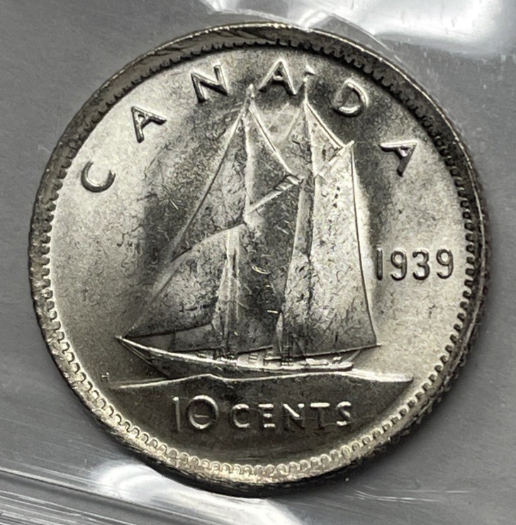 1939 Canada 10 Cent. ICCS Certified MS-64. C-2336