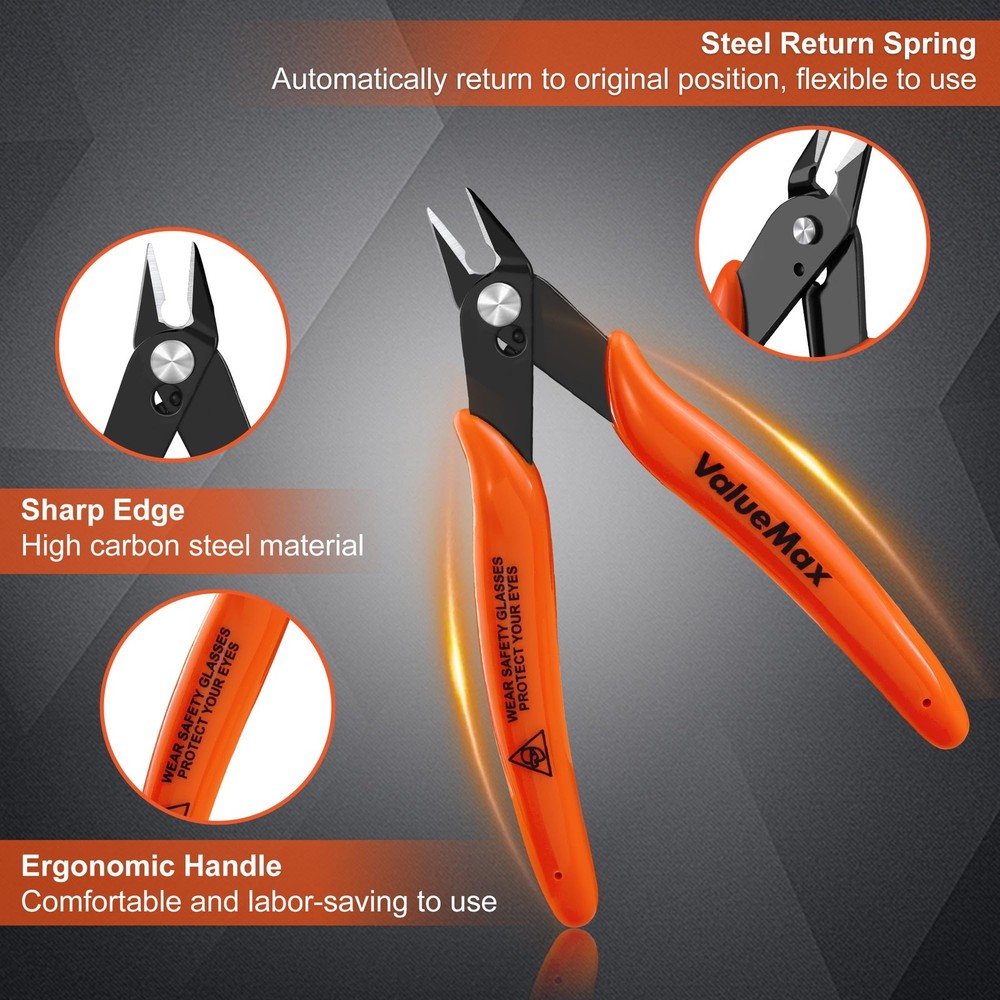 ValueMax Flush Cutters 6 Pack, 5" Micro Precision Side Cutter Orange/Black