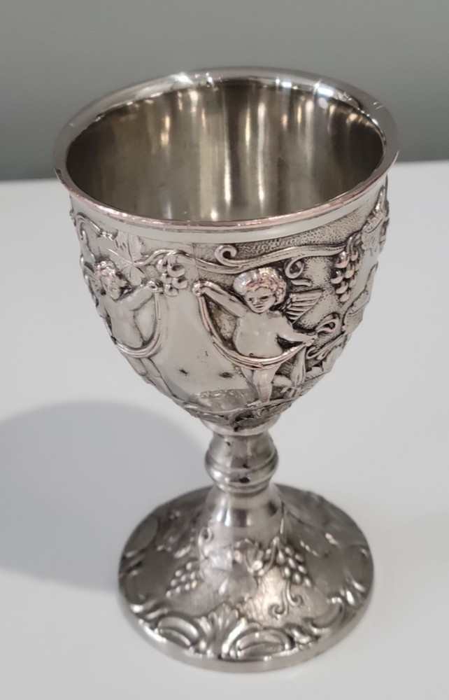 Corbell & Co Mid Century Silver Plated Goblets Cherub Grapevine Mini Cordial