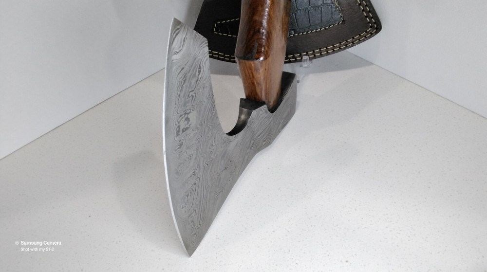 Damascus Hand Axe Hatchet Tomahawk Survival Walnut Wood Handle Leather Sheath